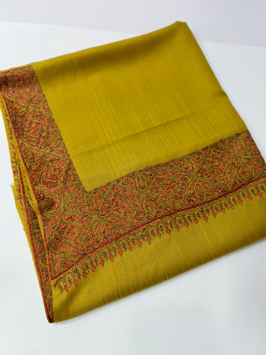 Kashmiri Shawl | Handmade Border Embroidery Made in Kashmir Pure Pashmina | Mustard