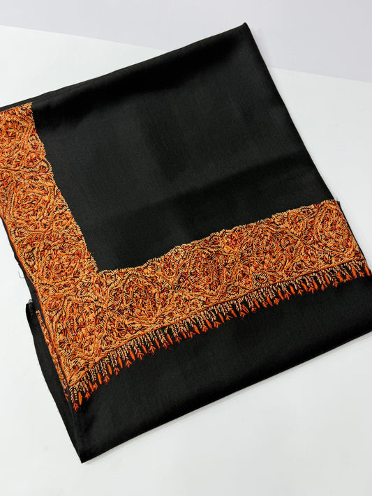 Kashmiri Shawl | Handmade Border Embroidery Made in Kashmir Pure Pashmina | Black