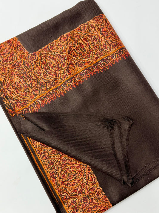 Kashmiri Shawl | Handmade Border Embroidery Made in Kashmir Pure Pashmina | Choc Brown
