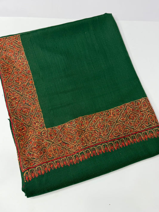 Kashmiri Shawl | Handmade Border Embroidery Made in Kashmir Pure Pashmina | Dark Green