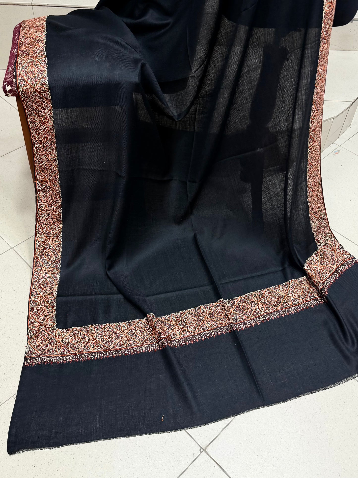 Kashmiri Shawl | Handmade Border Embroidery Made in Kashmir Pure Pashmina | Black