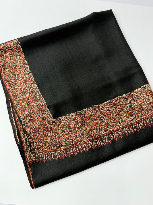 Kashmiri Shawl | Handmade Border Embroidery Made in Kashmir Pure Pashmina | Black