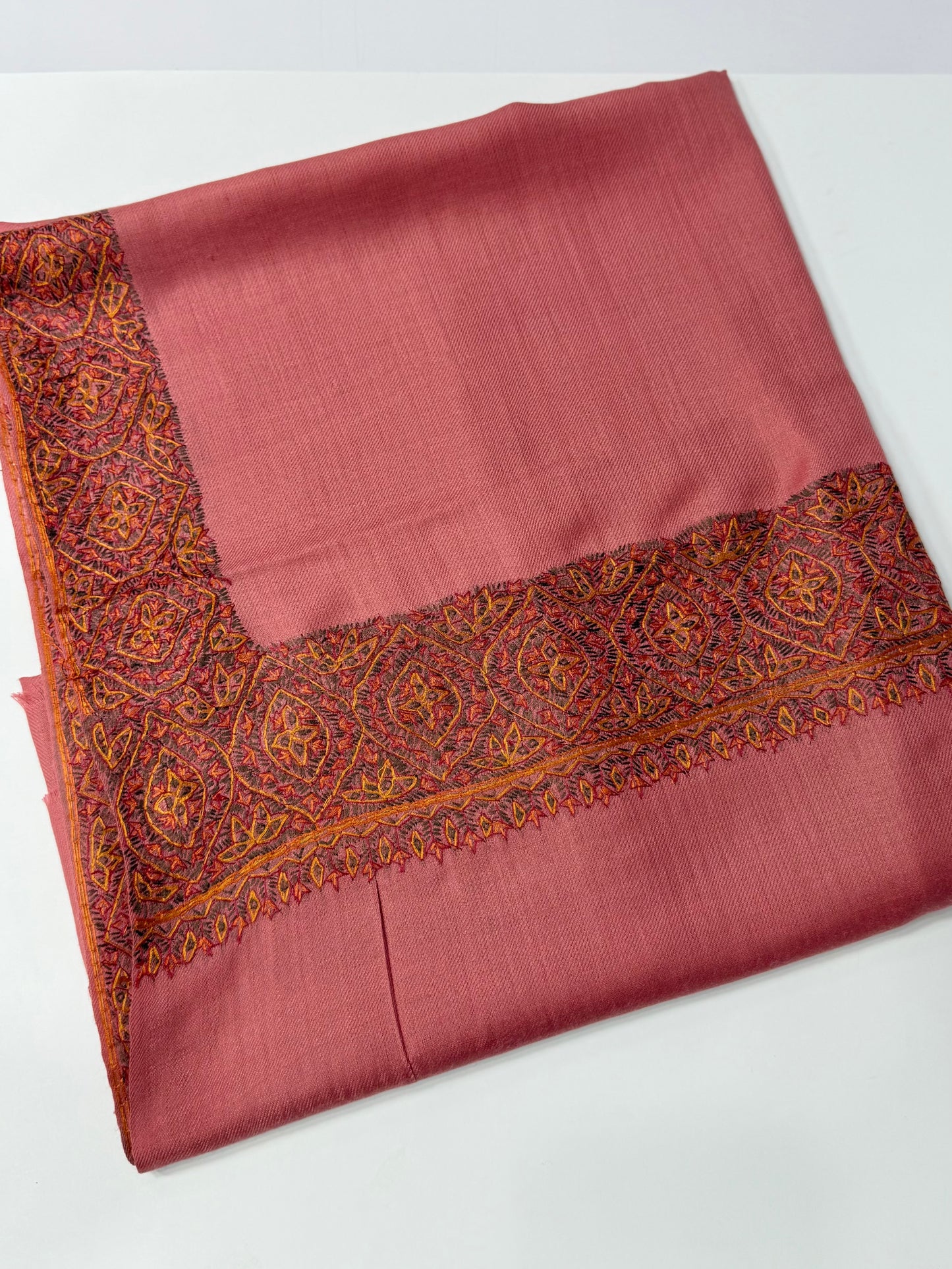 Kashmiri Shawl | Handmade Border Embroidery Made in Kashmir Pure Pashmina | Tea Pink