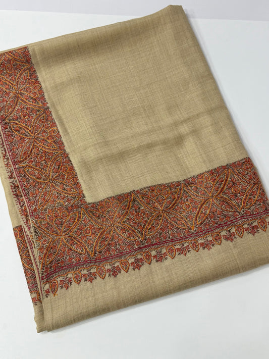 Kashmiri Shawl | Handmade Border Embroidery Made in Kashmir Pure Pashmina | Dark Skin
