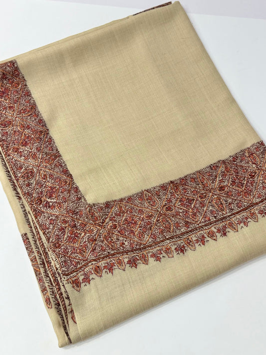 Kashmiri Shawl | Handmade Border Embroidery Made in Kashmir Pure Pashmina | Light Skin