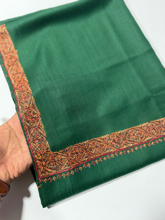 Green Kashmiri Shawl | Handmade Hashia Border Embroidery Made in Kashmir Pure Pashmina
