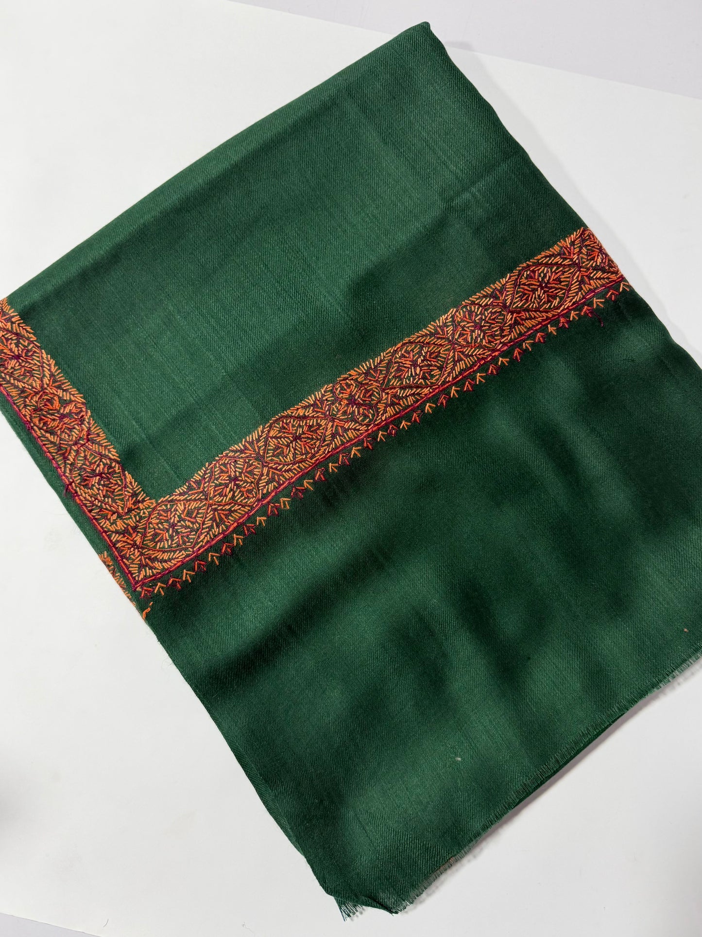 Green Kashmiri Shawl | Handmade Hashia Border Embroidery Made in Kashmir Pure Pashmina