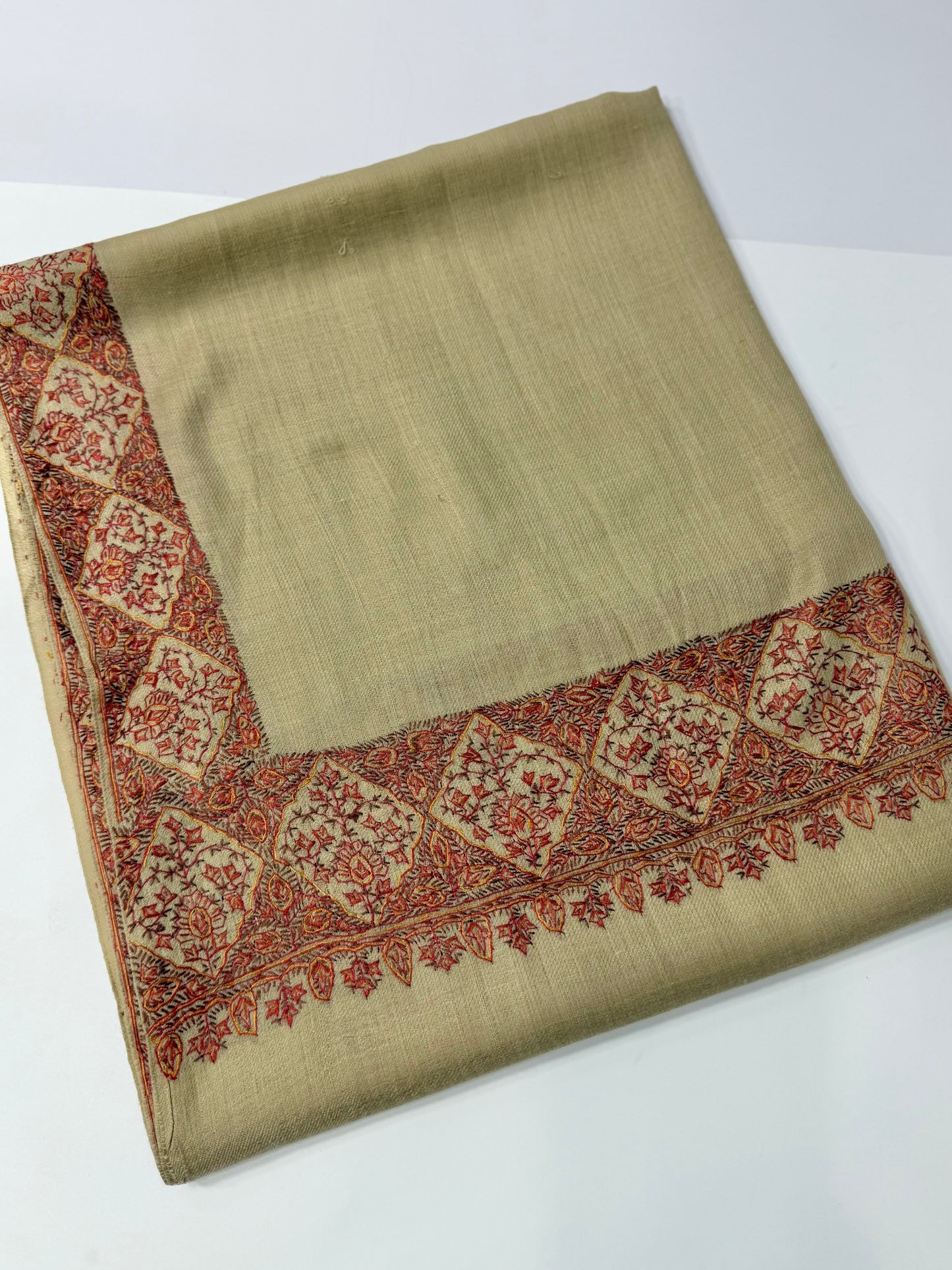 Kashmiri Shawl | Handmade Border Embroidery Made in Kashmir Pure Pashmina | Skin