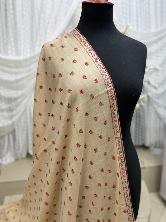 Kashmiri Shawl | Handmade Border Bouti Jaal Embroidery Made in Kashmir | Skin