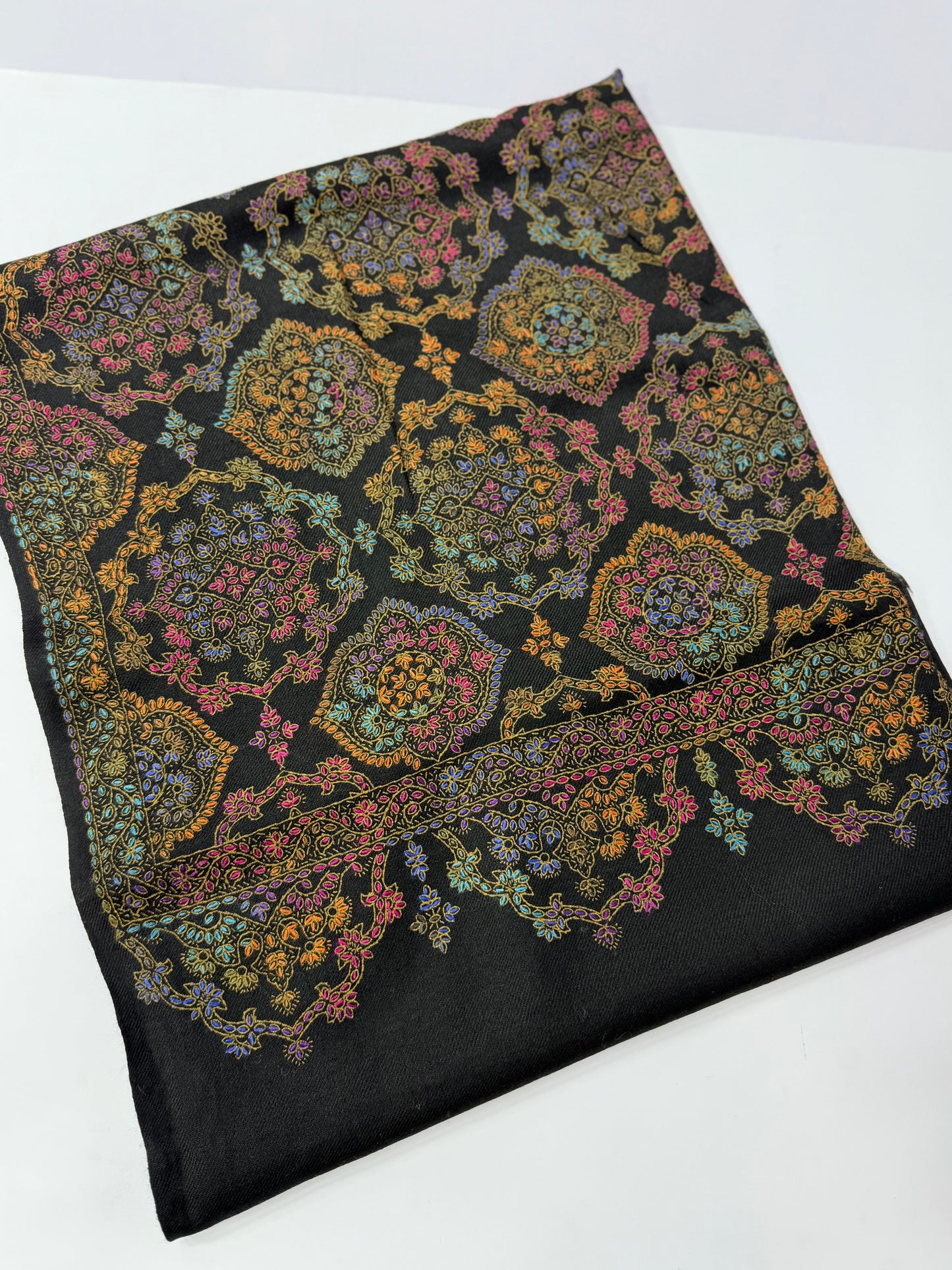 Pashmina Shawl | Hand Embroidery on Print Beautiful Shawl | Black