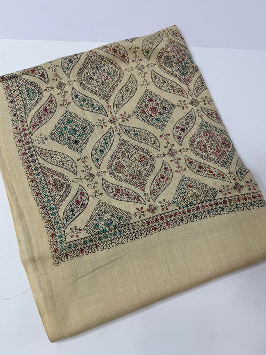 Pashmina Shawl | Hand Embroidery on Print Beautiful Shawl | Light Skin