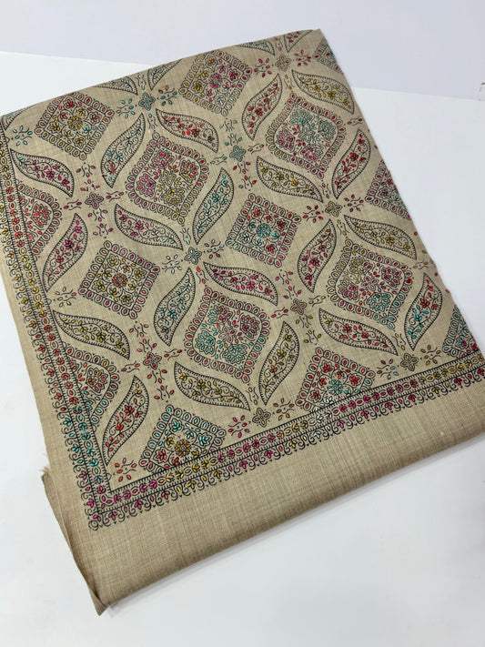 Pashmina Shawl | Hand Embroidery on Print Beautiful Shawl | Skin Grey