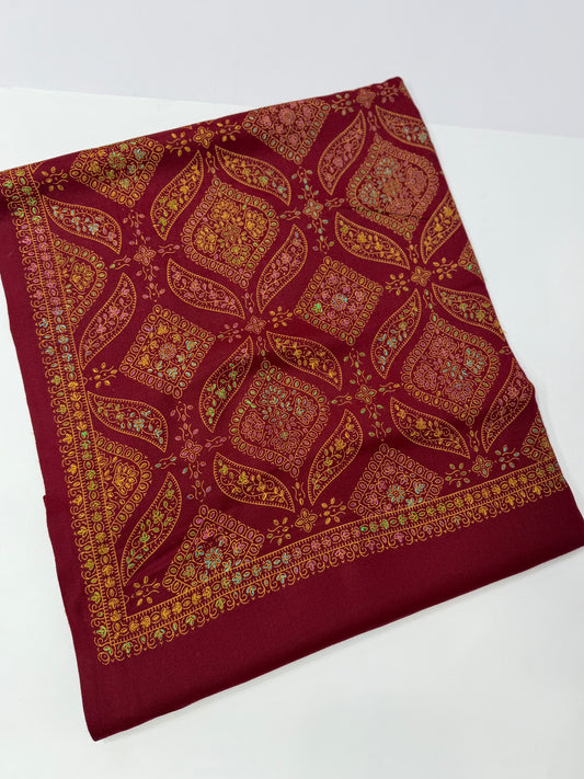 Pashmina Shawl | Hand Embroidery on Print Beautiful Shawl | Maroon