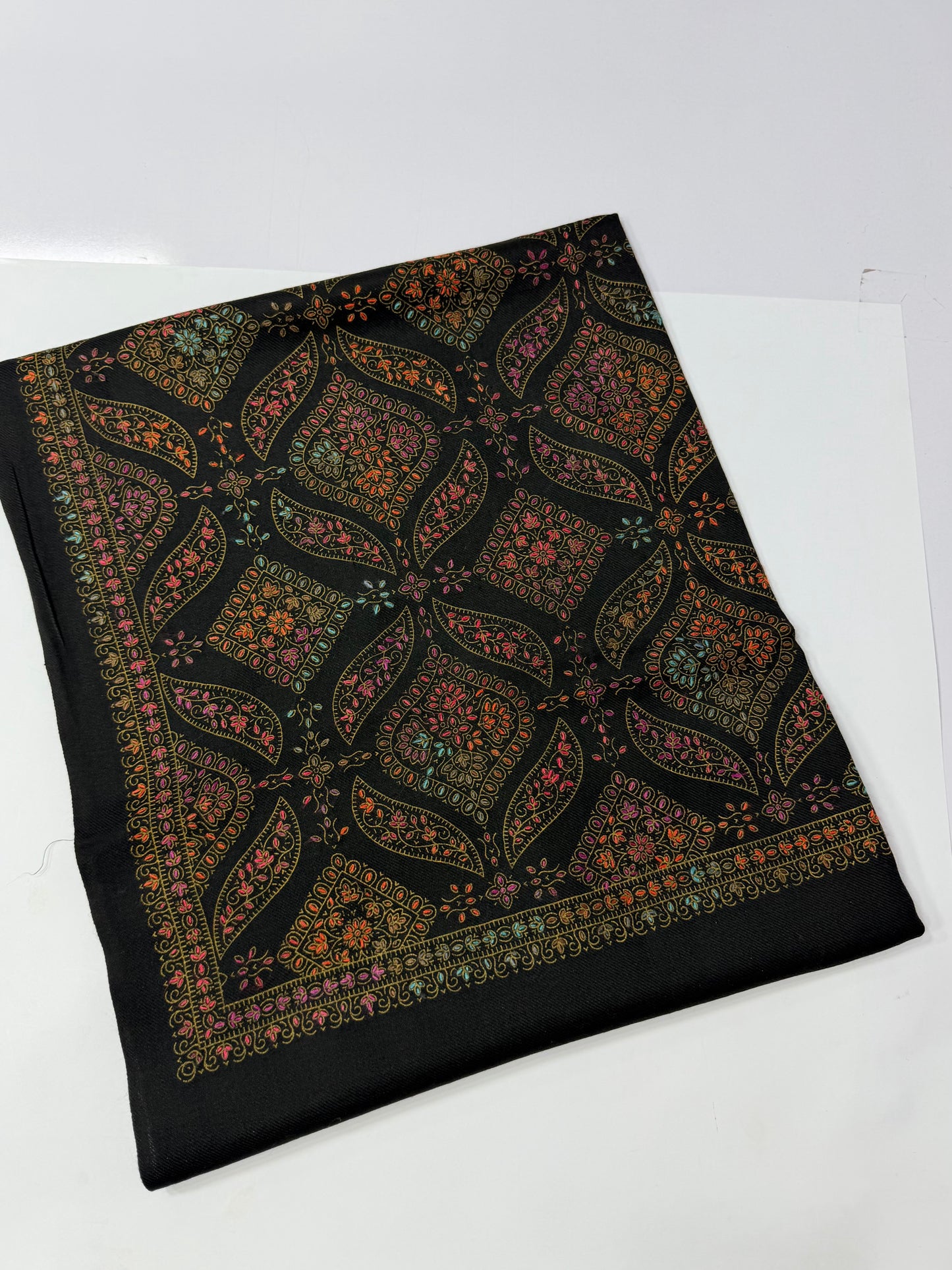 Pashmina Shawl | Hand Embroidery on Print Beautiful Shawl | Black