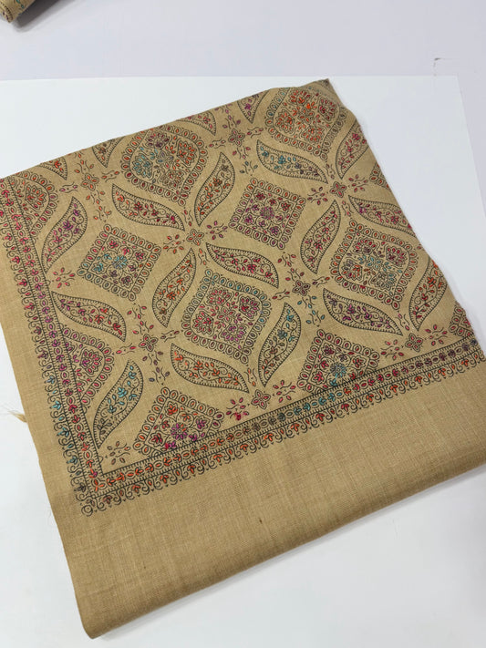 Pashmina Shawl | Hand Embroidery on Print Beautiful Shawl | Beige Skin