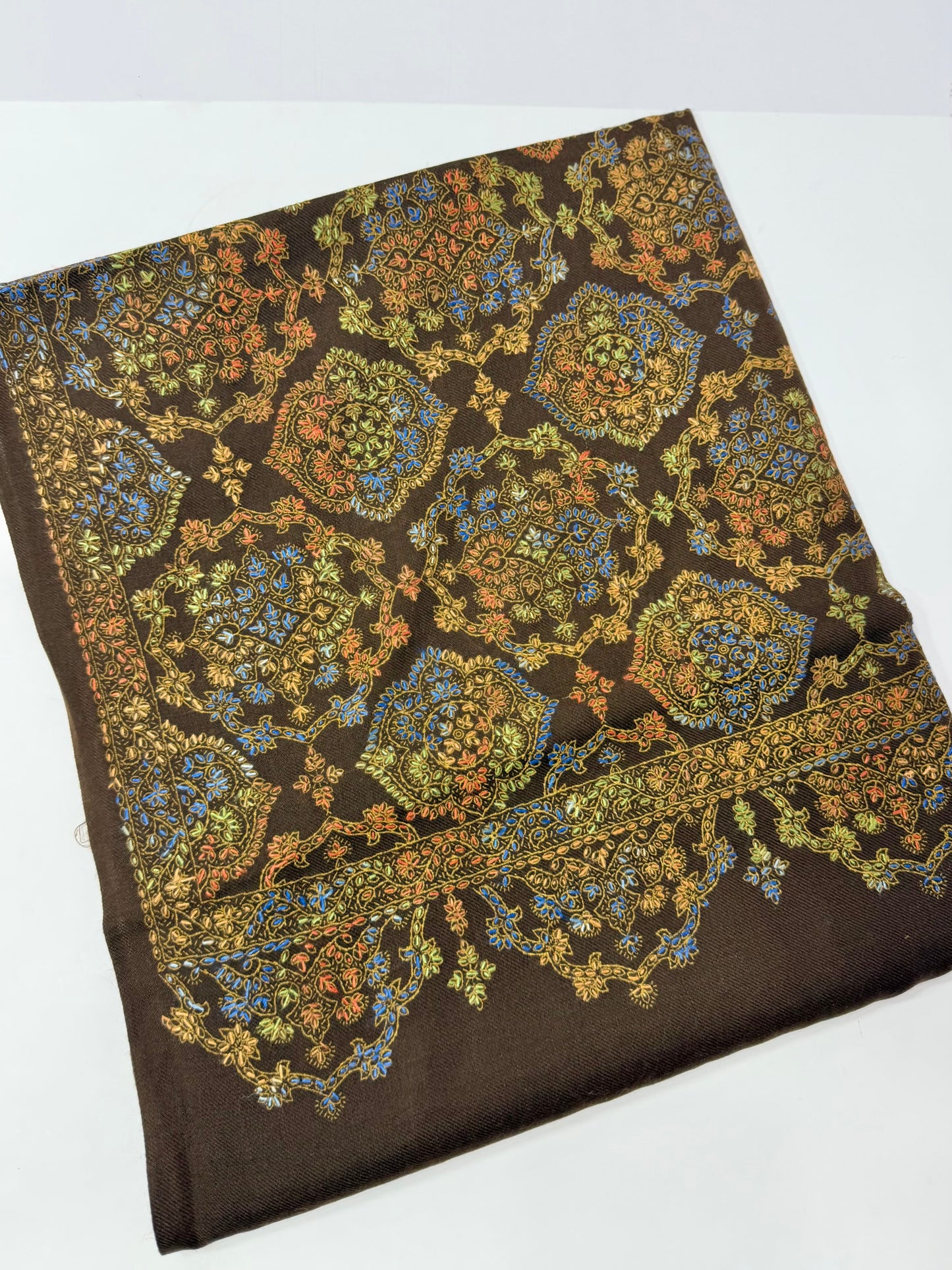 Pashmina Shawl | Hand Embroidery on Print Beautiful Shawl | Choc Brown