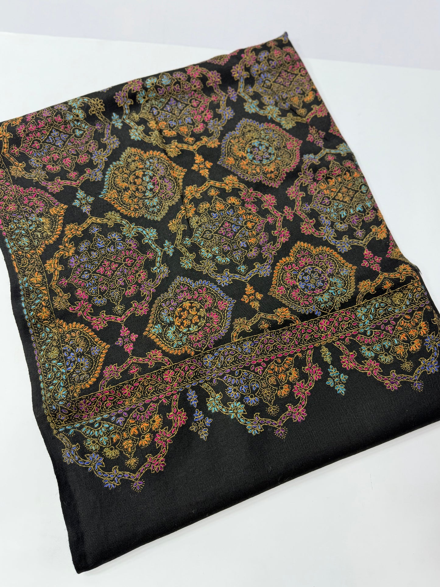 Pashmina Shawl | Hand Embroidery on Print Beautiful Shawl | Black