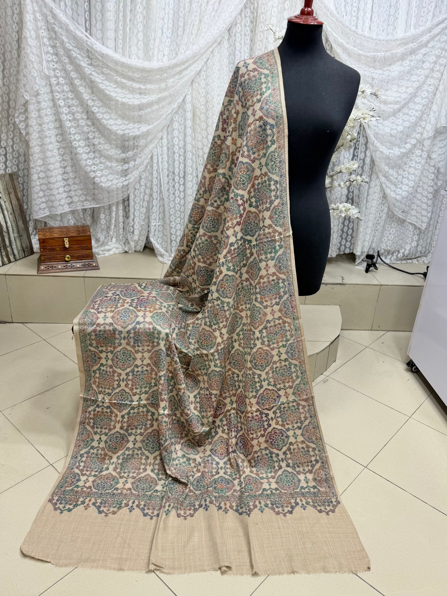 Pashmina Shawl | Hand Embroidery on Print Beautiful Shawl | Skin