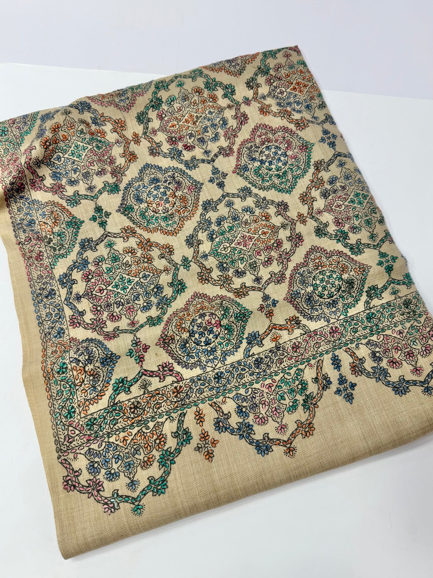 Pashmina Shawl | Hand Embroidery on Print Beautiful Shawl | Skin