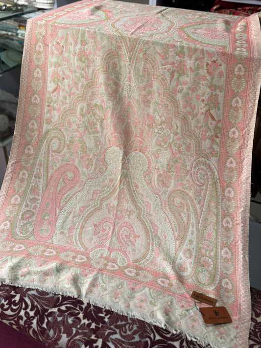 Kani Qalamkar Design Stole Sky Cashmere Acrylic Wool | Off White