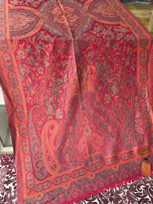 Kani Qalamkar Design Stole Sky Cashmere Acrylic Wool | Maroon