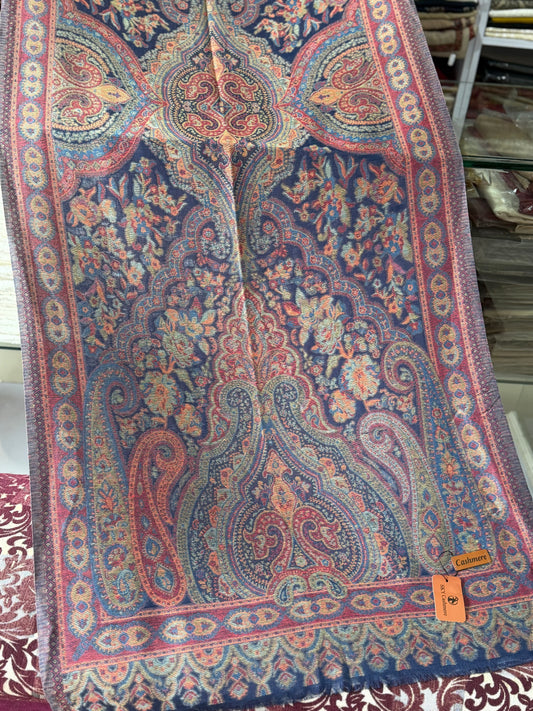 Kani Qalamkar Design Stole Sky Cashmere Acrylic Wool | Blue