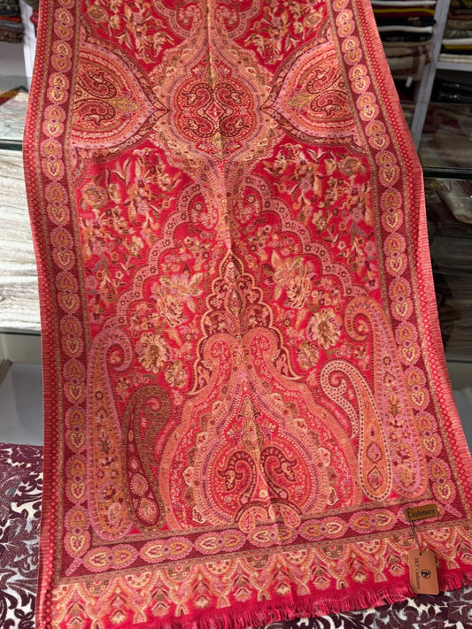 Kani Qalamkar Design Stole Sky Cashmere Acrylic Wool | Red