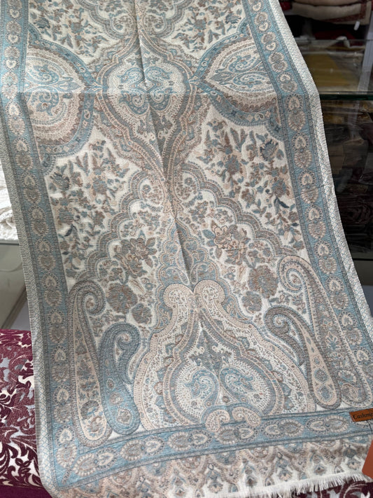 Kani Qalamkar Design Stole Sky Cashmere Acrylic Wool | Light Skin