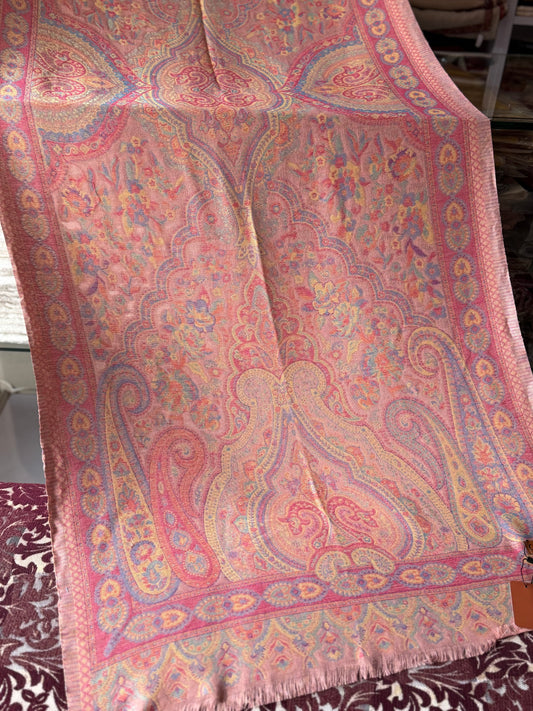 Kani Qalamkar Design Stole Sky Cashmere Acrylic Wool | Tea Pink