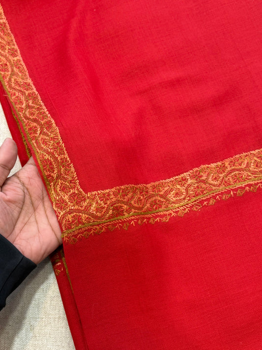 Red Kashmiri Shawl | Handmade Hashia Border Embroidery Made in Kashmir Pure Pashmina