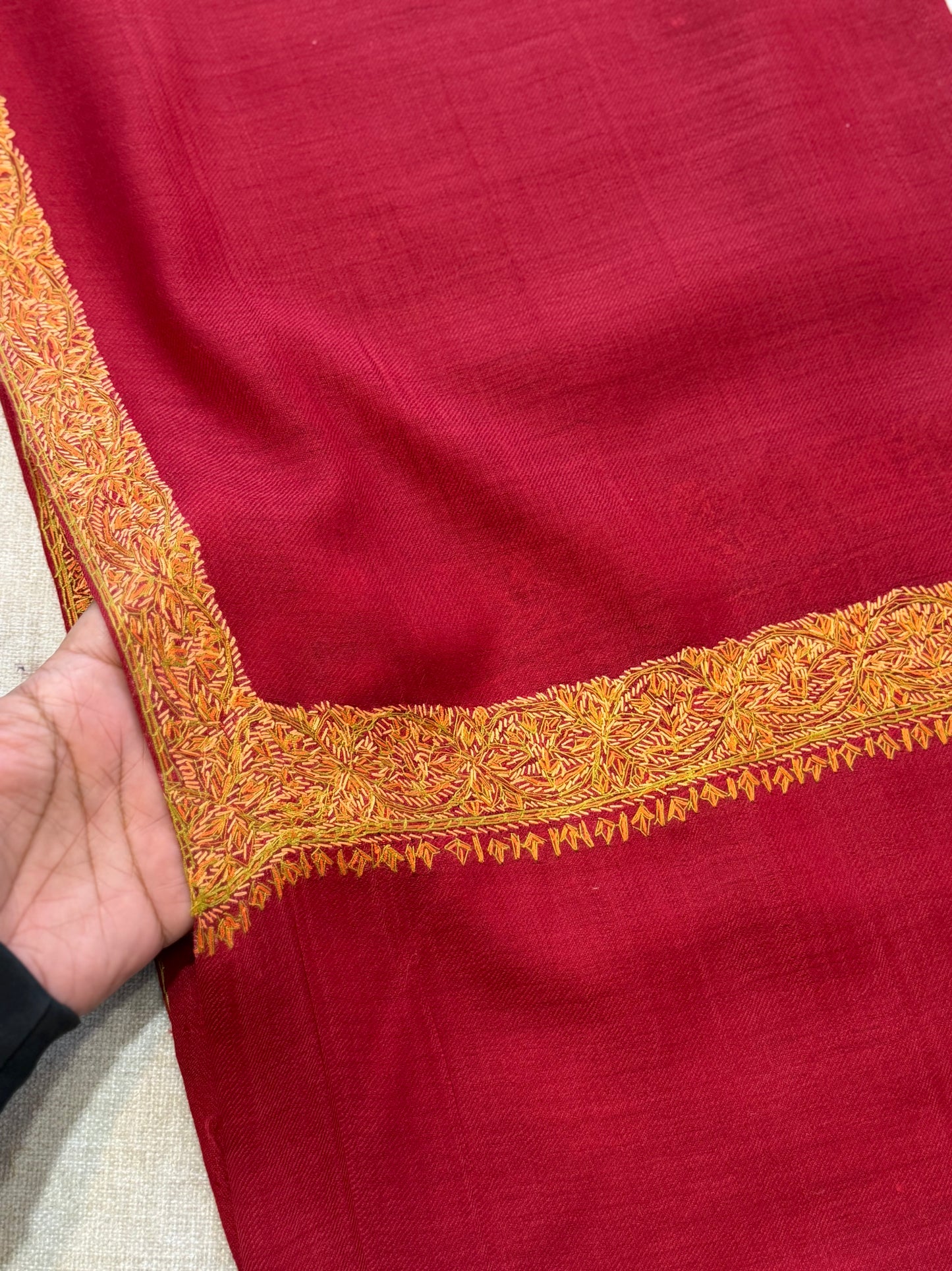 Maroon Kashmiri Shawl | Handmade Hashia Border Embroidery Made in Kashmir Pure Pashmina
