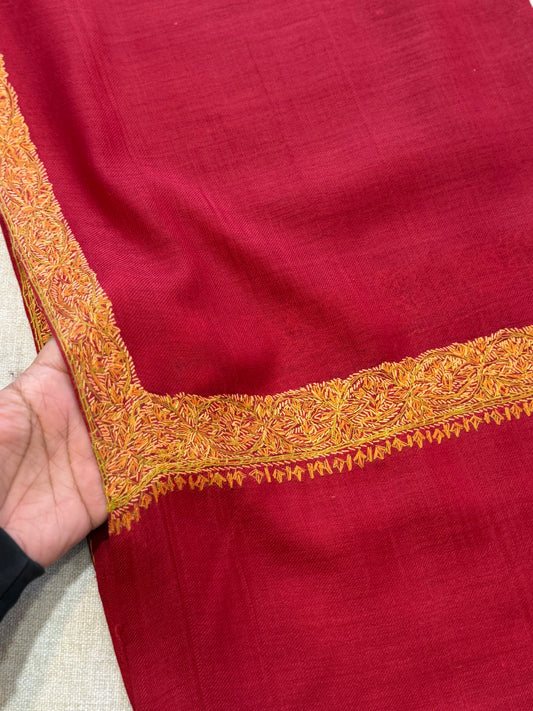 Maroon Kashmiri Shawl | Handmade Hashia Border Embroidery Made in Kashmir Pure Pashmina