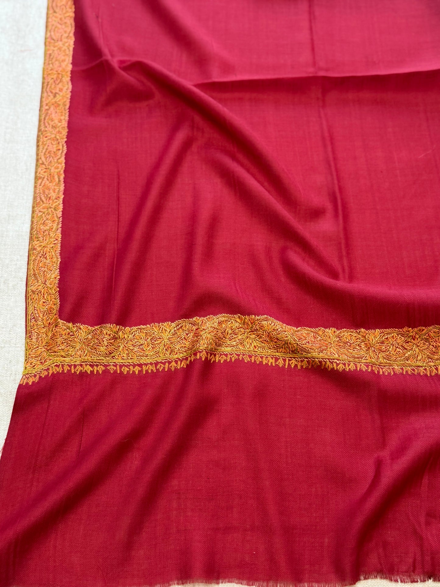 Maroon Kashmiri Shawl | Handmade Hashia Border Embroidery Made in Kashmir Pure Pashmina