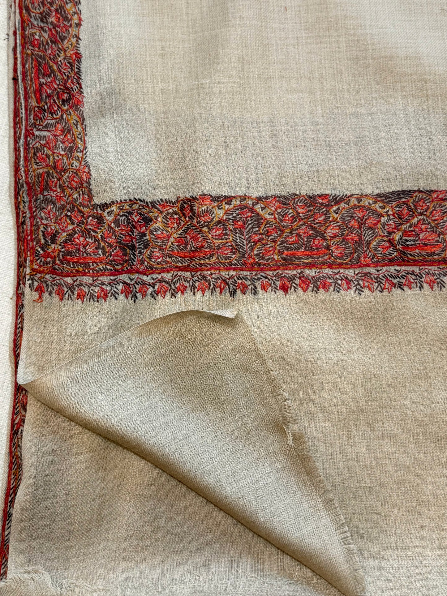 Skin Kashmiri Shawl | Handmade Hashia Border Embroidery Made in Kashmir Pure Pashmina
