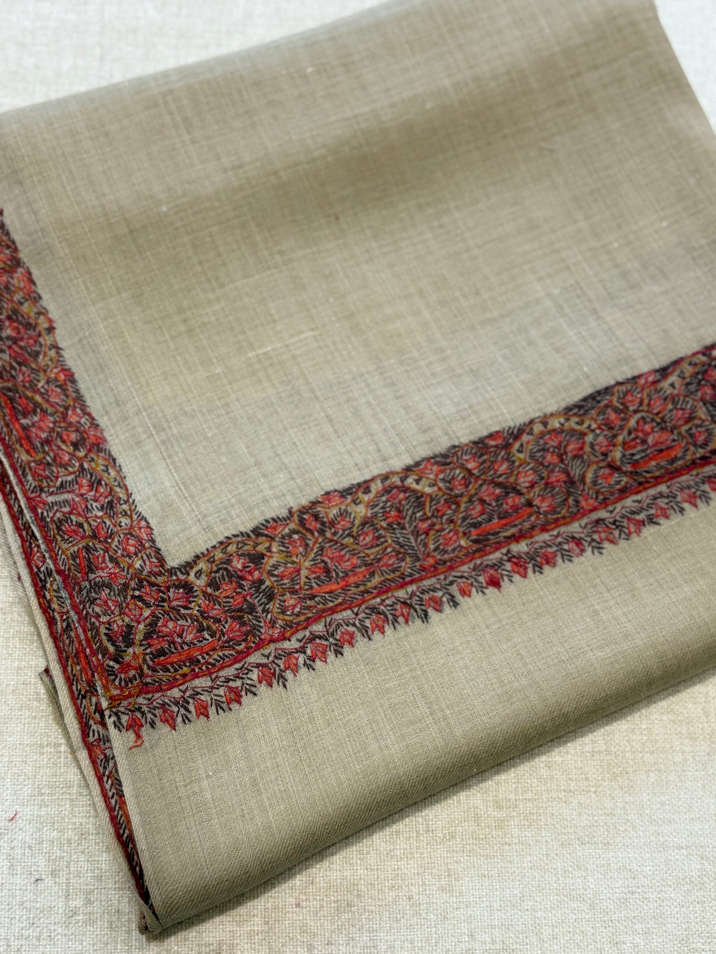 Skin Kashmiri Shawl | Handmade Hashia Border Embroidery Made in Kashmir Pure Pashmina