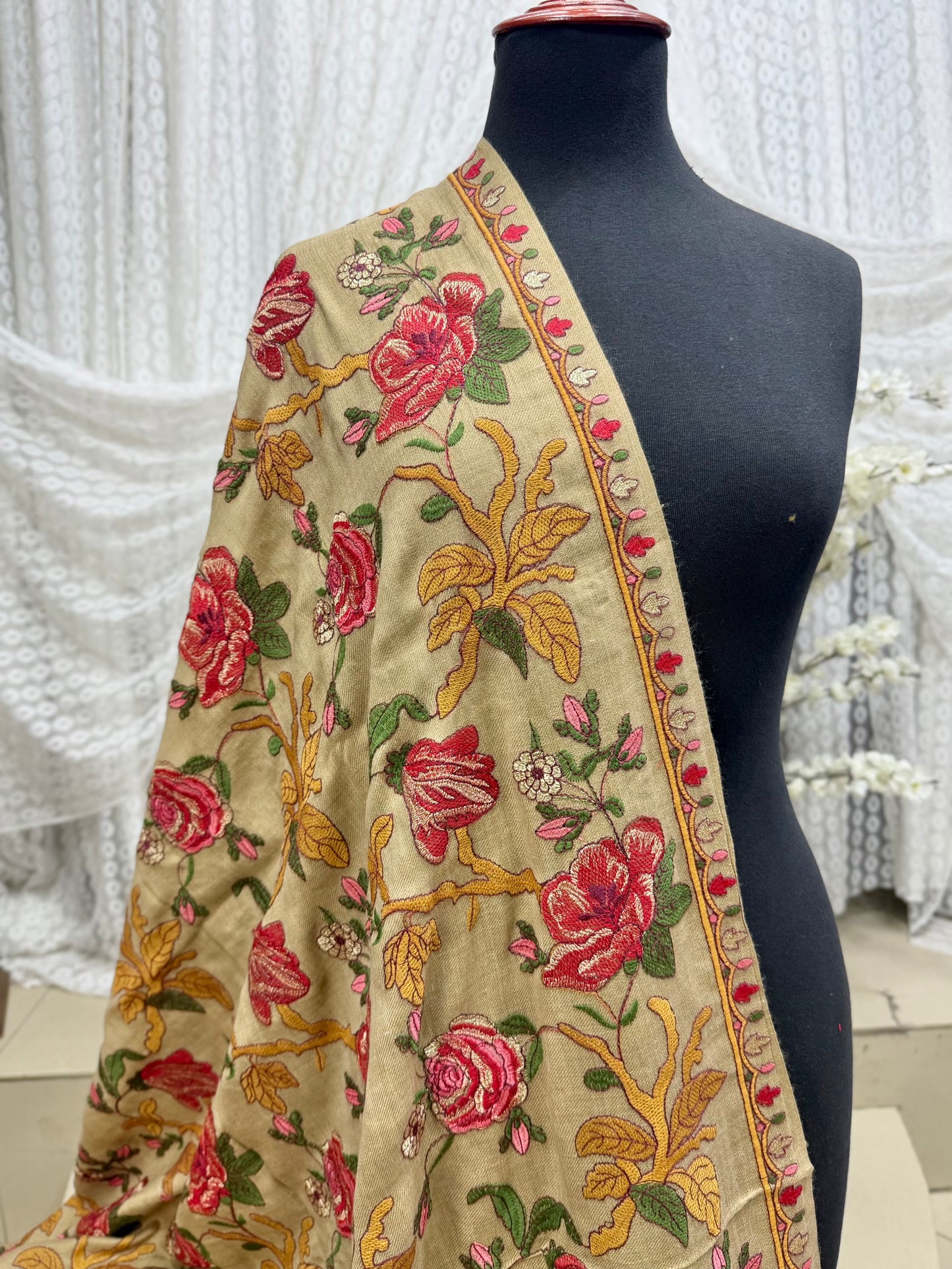 Skin Gulabkar Pashmina Embroidered Shawl Fancy Tilla and Thread Work Perfect Gift