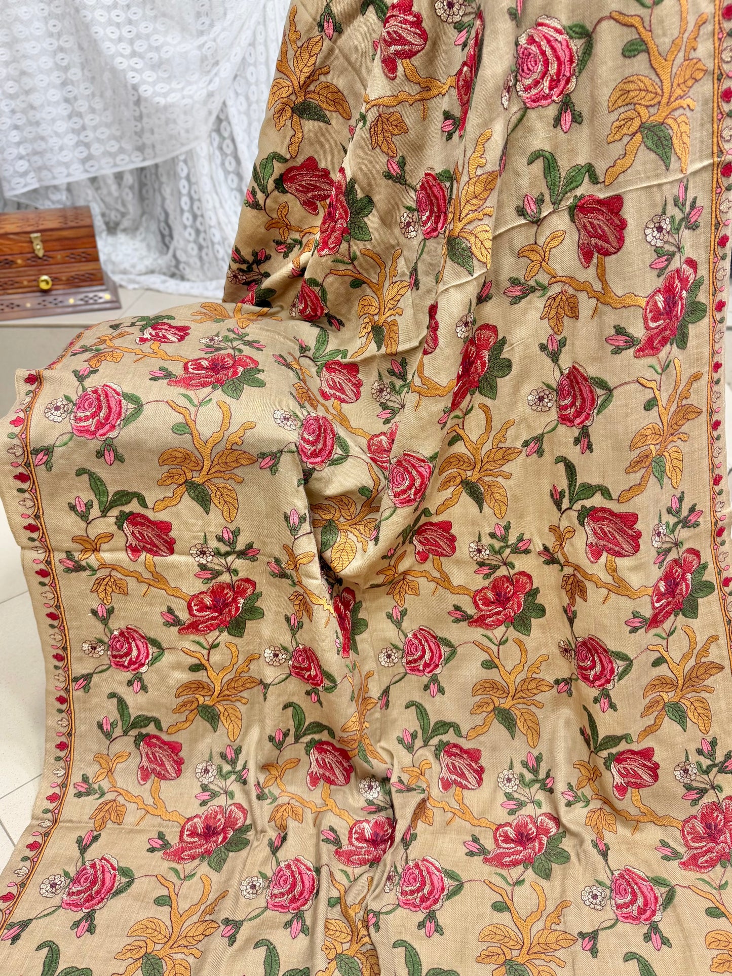 Skin Gulabkar Pashmina Embroidered Shawl Fancy Tilla and Thread Work Perfect Gift