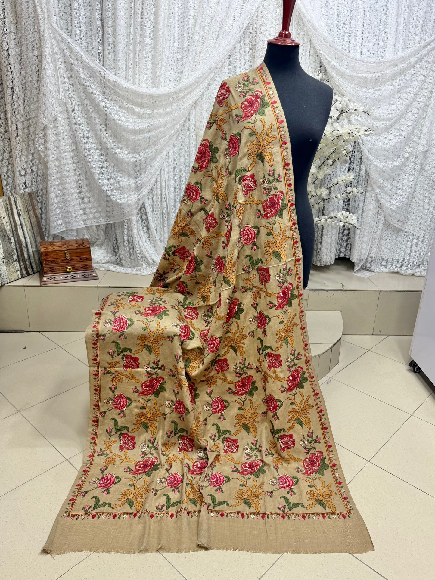 Skin Gulabkar Pashmina Embroidered Shawl Fancy Tilla and Thread Work Perfect Gift