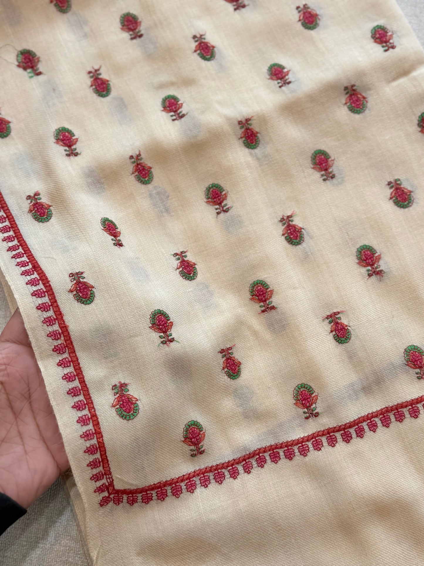 Pashmina Shawl Bouti Jaal | Cream Color