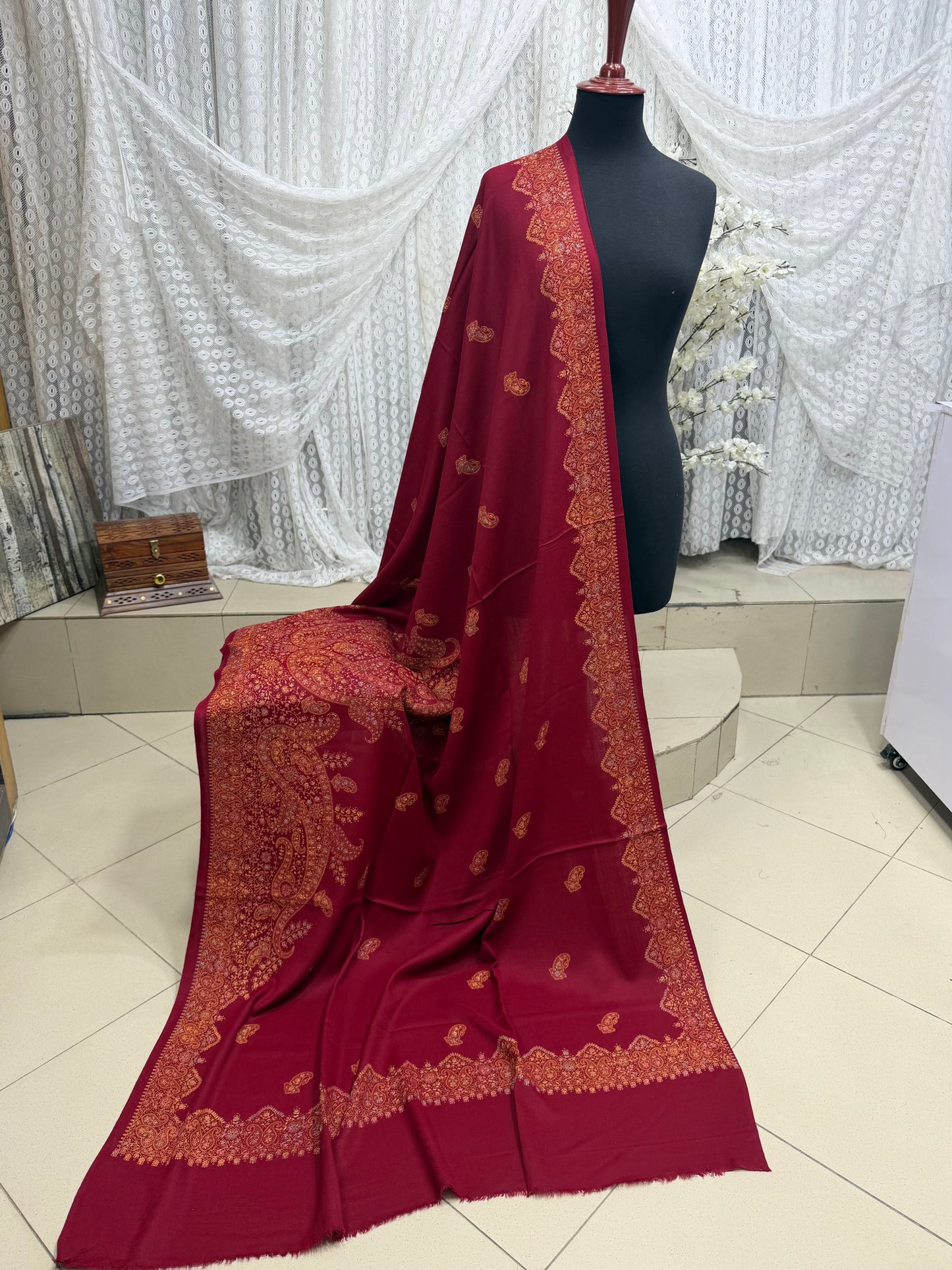 Pashmina Shawl Border Embroidery | Handmade Shawl Perfect Gift | Maroon