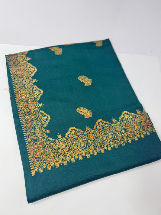Pashmina Shawl Kingri Border Embroidery | Handmade Shawl Perfect Gift | Navy Blue
