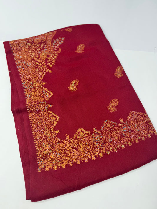Pashmina Shawl Border Embroidery | Handmade Shawl Perfect Gift | Maroon