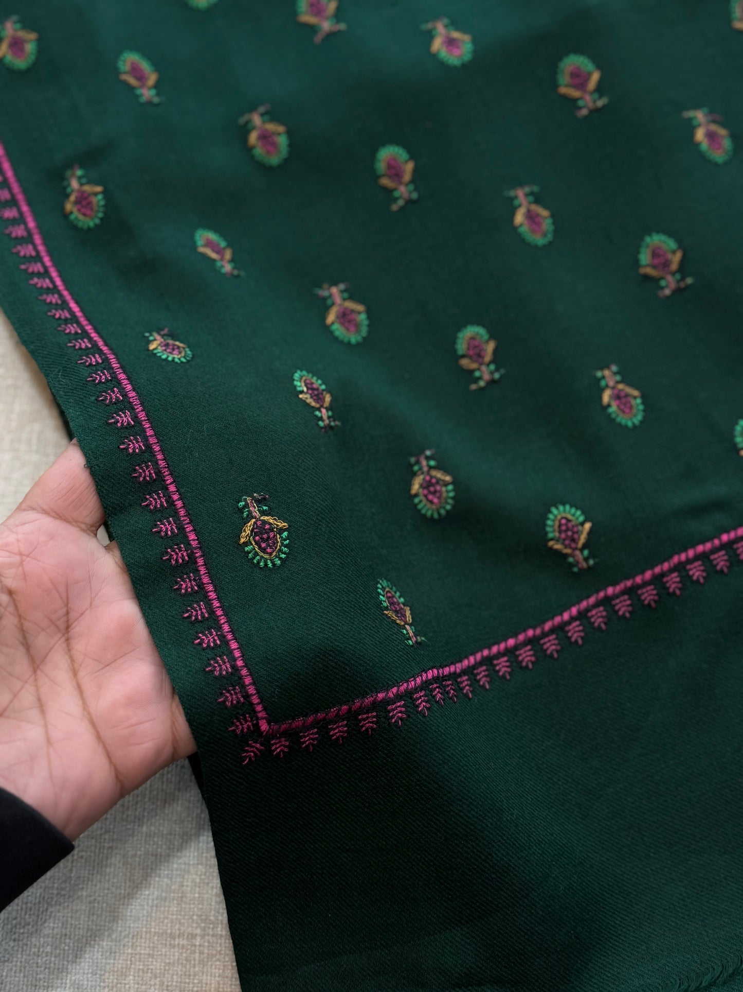 Pashmina Shawl Bouti Jaal | Dark Green