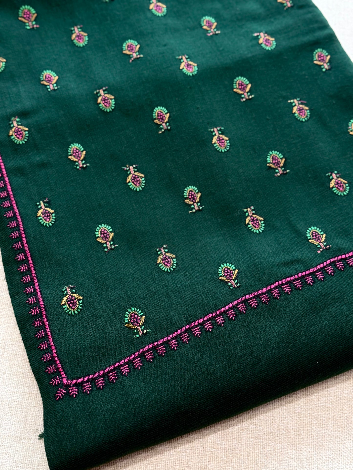 Pashmina Shawl Bouti Jaal | Dark Green