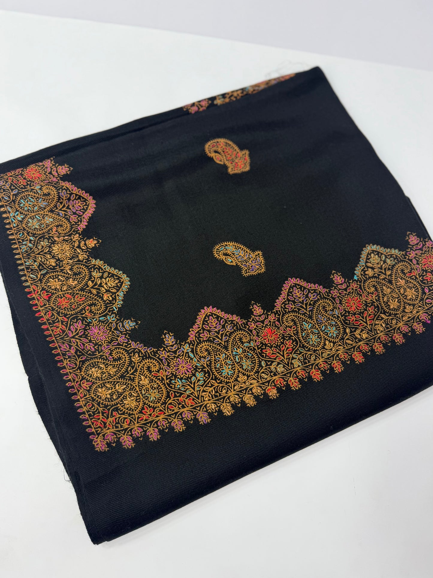 Pashmina Shawl  Border Embroidery | Handmade Shawl Perfect Gift | Black