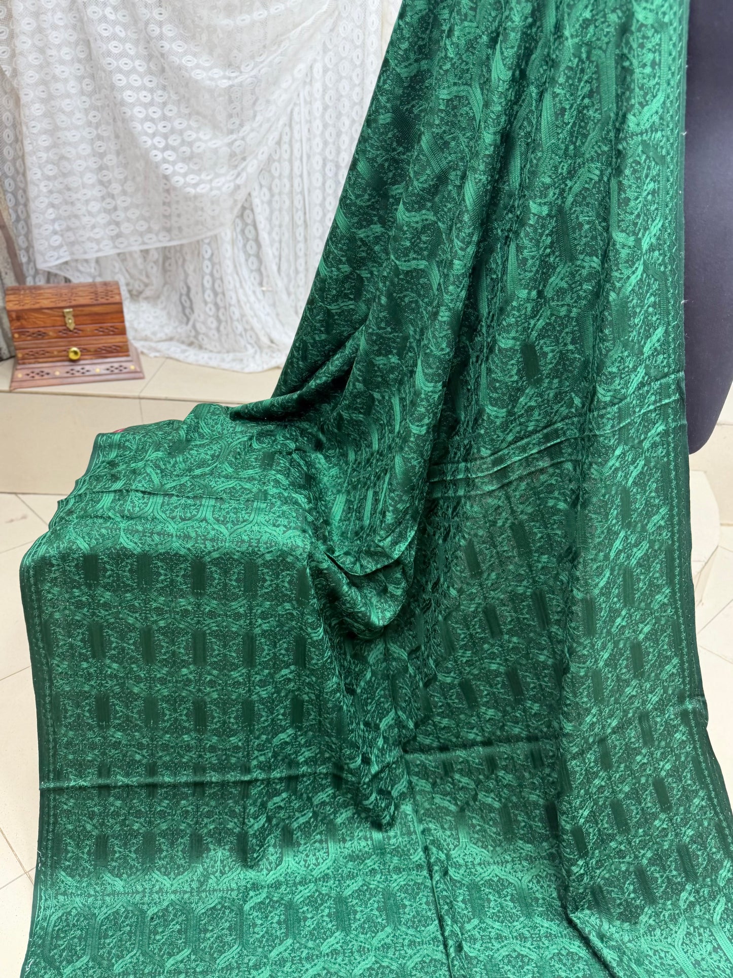 Pashmina Embroidered Shawl Nalki Aar Design Resham Silk Thread Perfect Gift | Green