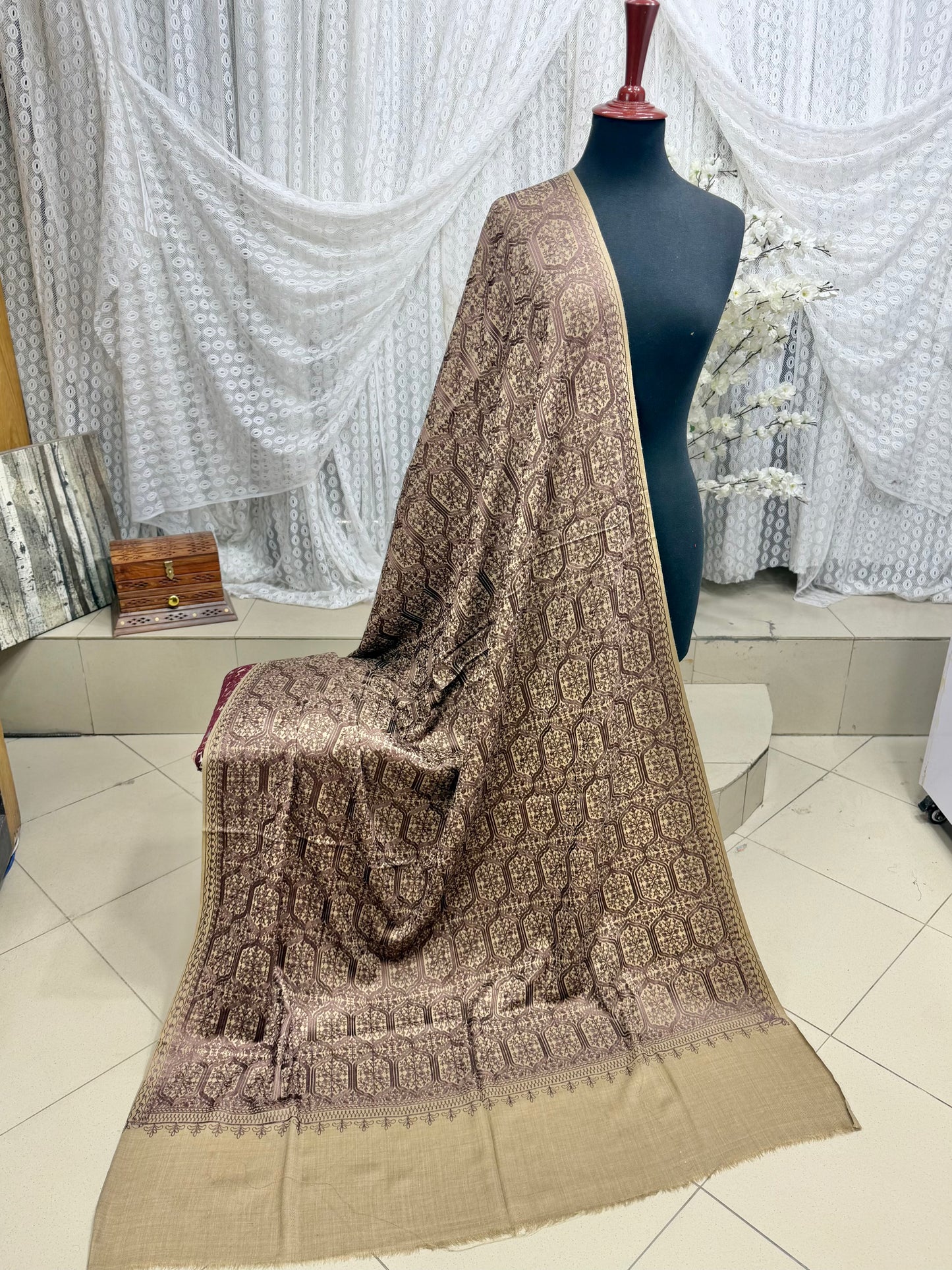 Pashmina Embroidered Shawl Nalki Aar Design Resham Silk Thread Perfect Gift | Skin