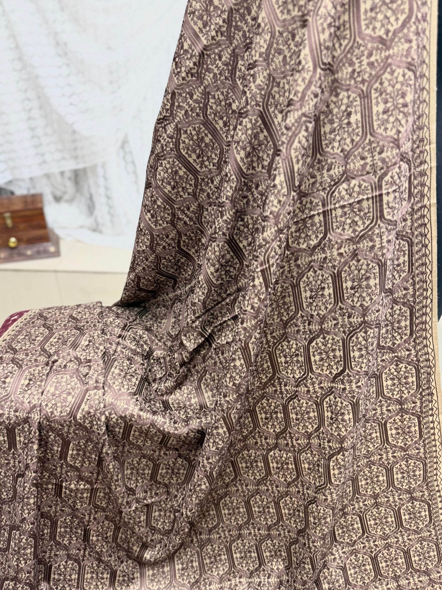 Pashmina Embroidered Shawl Nalki Aar Design Resham Silk Thread Perfect Gift | Skin