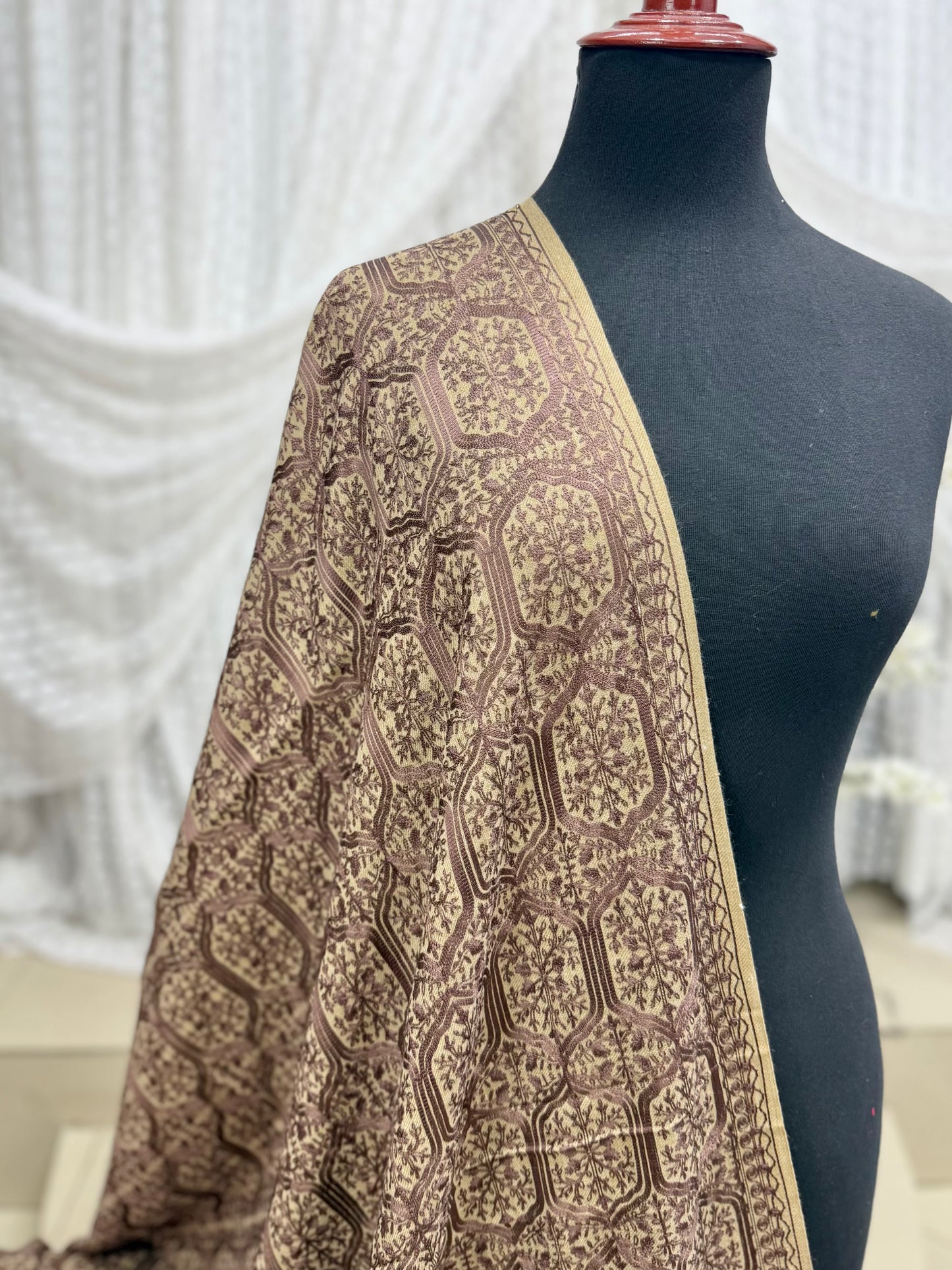 Pashmina Embroidered Shawl Nalki Aar Design Resham Silk Thread Perfect Gift | Skin