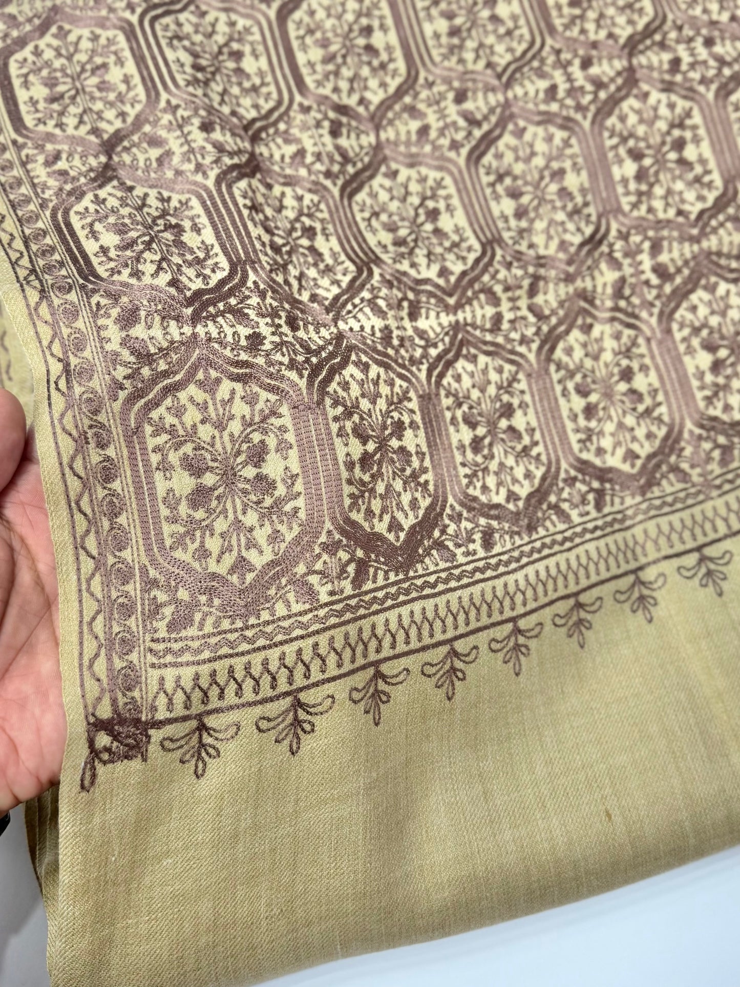 Pashmina Embroidered Shawl Nalki Aar Design Resham Silk Thread Perfect Gift | Skin
